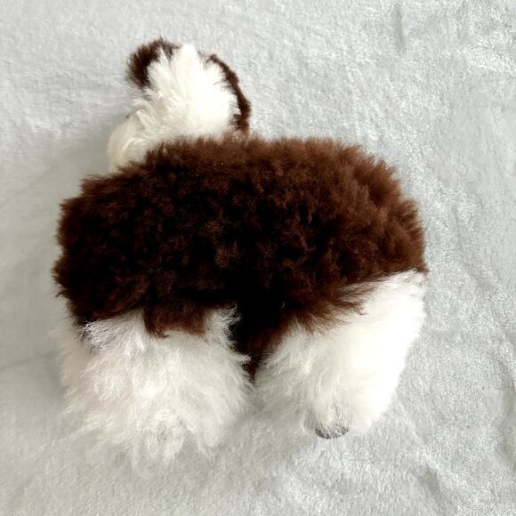 Fluffy Peruvian Alpaca Toy Real Fur Llama Brown White Handmade SO SOFT! 9" - Picture 3 of 9